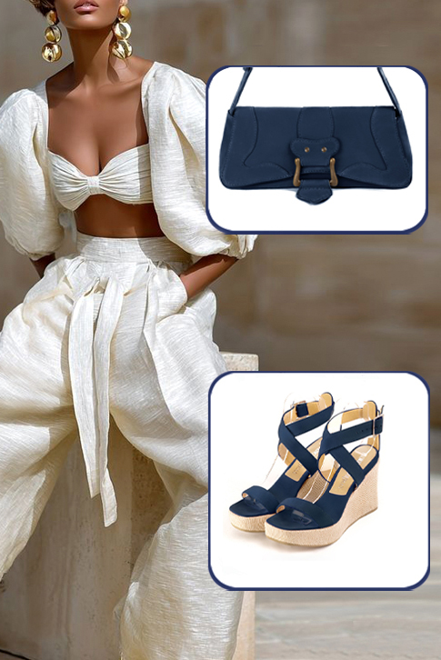 Dress sandals fully open cross straps in navy blue leather with  and  - Worn view